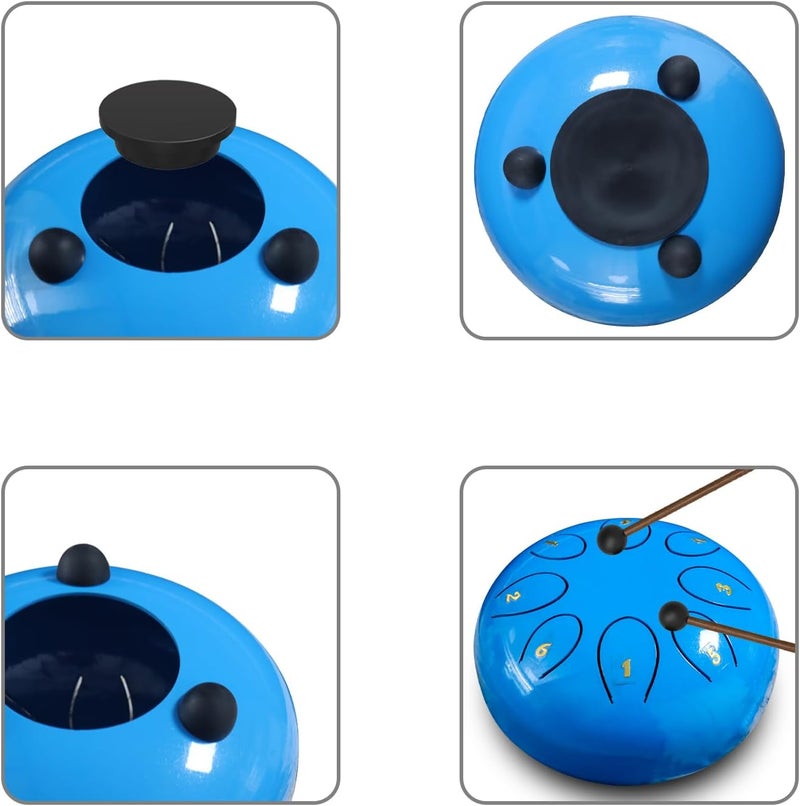 Regis rain drum for outside，Steel Tongue Drum 8 Notes 6 Inches Chakra Tank Drum Steel Percussion Padded Travel Bag and Mallets，Musical Education Entertainment Meditation Yoga Zen Gifts(Light blue) - Image 5